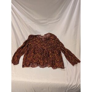 Weekend by Suzanne Women 4X Burgundy Floral Tiered Peasant Blouse Travel Vacatio